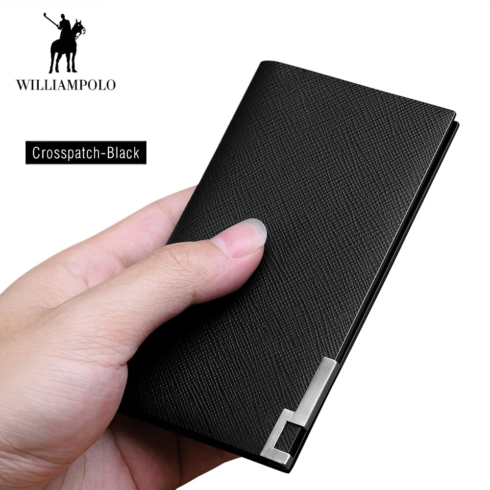 Crosspatch-Black Мужские кошельки из натуральной кожи, ультратонкие кошельки, держатель для карт, слоты для карт, двойные тонкие кошельки, клатч, водительские права - Цвет: Crosspatch-Black