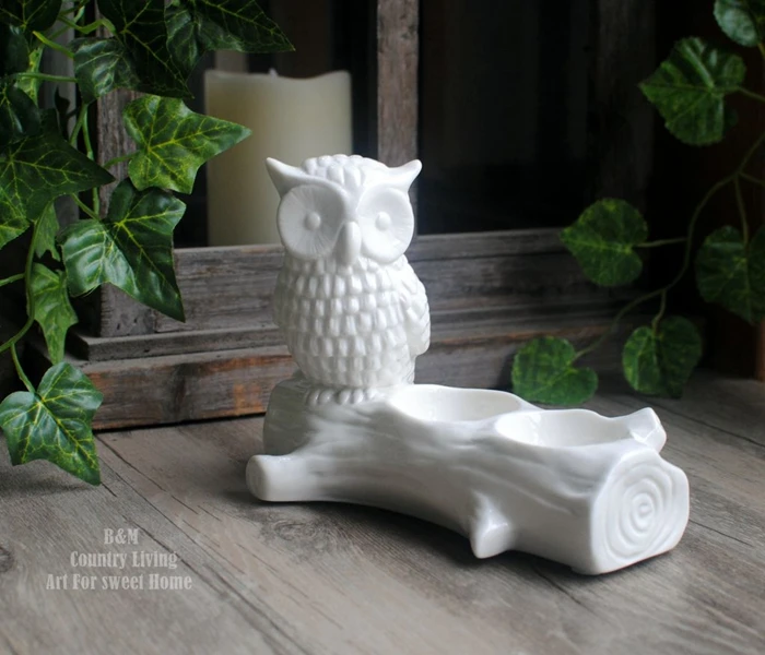 

Originally gift for ceramic owl candlestick decoration pieces decoration courtyard Animal Factory direct sale
