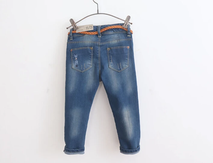 Новое поступление весенне-осенние джинсы для маленьких девочек модные потертые