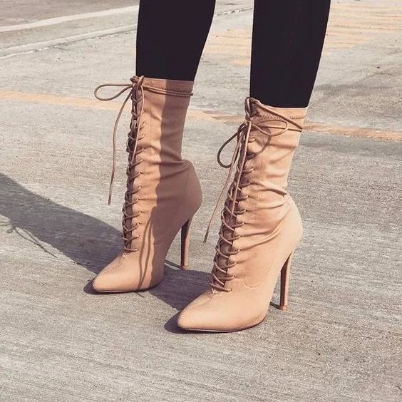 Murah Sepatu Bot Wanita Desain Unik Krem Hitam Ujung Lancip Sepatu Bot Md Betis Sepatu Bot Sepeda Motor Gladiator Hak Tinggi Tipis Sepatu Bot Bagus
