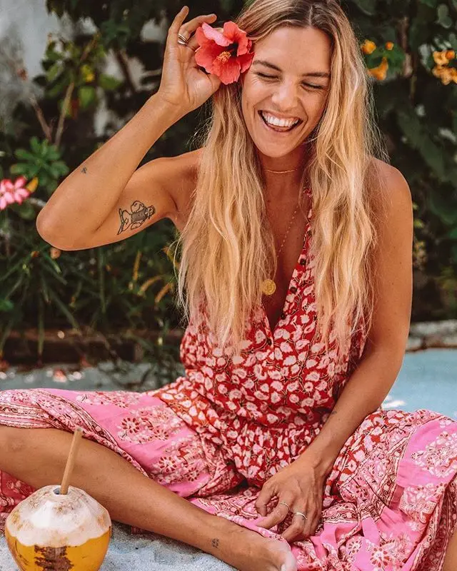 Женское длинное платье без рукавов BOHOFEE DELIRIUM Пляжное хлопковое с v-образным