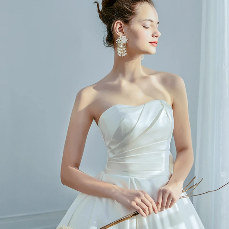 Атласное платье принцессы без шапочки на шнуровке Vestidos De Novia с открытой спиной