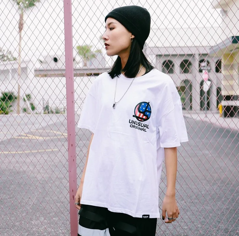 US Flag Logo Printed Mens T-shirt Oversize High Street Sweatshirt Top Short Sleeve Tees Casual Cotton Brand Cloth Male T-shirts | Мужская