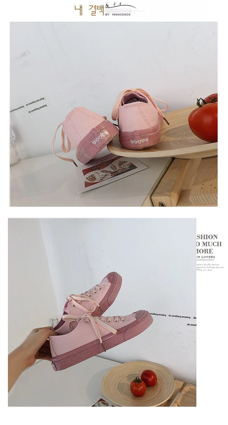 Pink canvas walking shoes girl heart female students Korean version of the wild cute breathable sports shoes M2-79