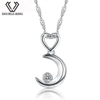 double r moon necklaces pendants women 0 03ct diamond 925 sterling silver pendants anniversary heart jewelry customized gift box