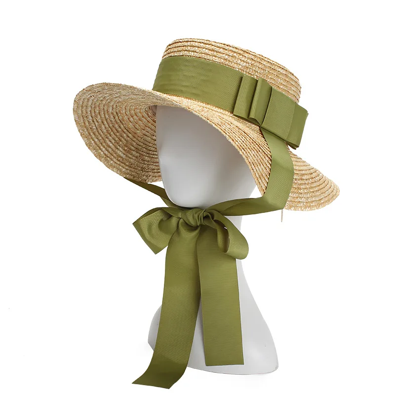 Fashion Green Bow Tie Summer Straw Sun Hats For Women Beach Hat European And American Sunscreen Holiday Travel Hat Visor Cap - Цвет: green