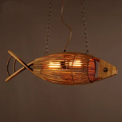 Деревянный светильник оригинальная Подвесная лампа для рыбы деревенский ретро