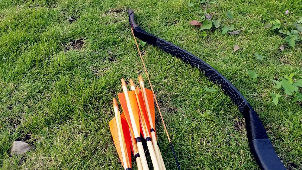 2019 Hunting Longbow Set Black Snakeskin 20lbs-60lbs With 6 Wooden Arrows | Спорт и развлечения