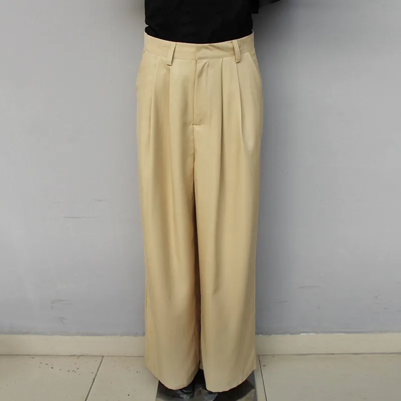 Khaki TWOTWINSTYLE повседневные брюки цвета хаки для женщин с высокой талией, однотонные широкие брюки для женщин, негабаритная Мода, весенняя одежда, новинка - Цвет: Khaki
