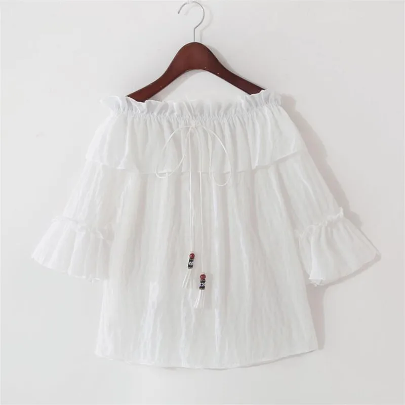 Летняя женская шифоновая рубашка Корейская Милая с оборками свободные шифоновые