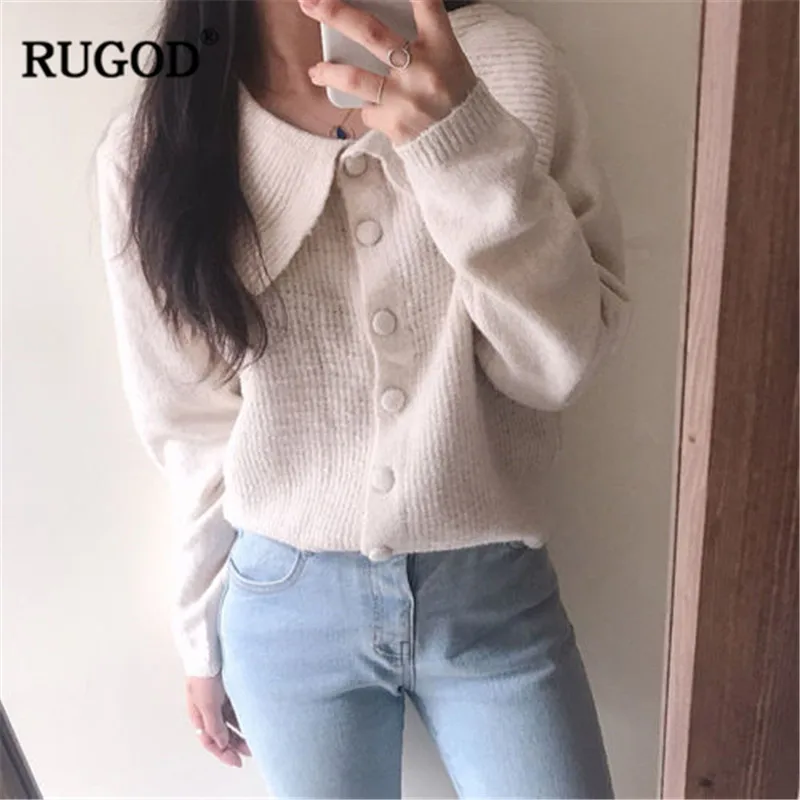 Женский винтажный свитер RUGOD вязаный однотонный кардиган с круглым вырезом на