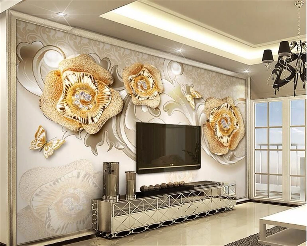 Европейский 3d Изысканный Стиль Золотая Роза бабочка фото Мода ТВ обои фон для