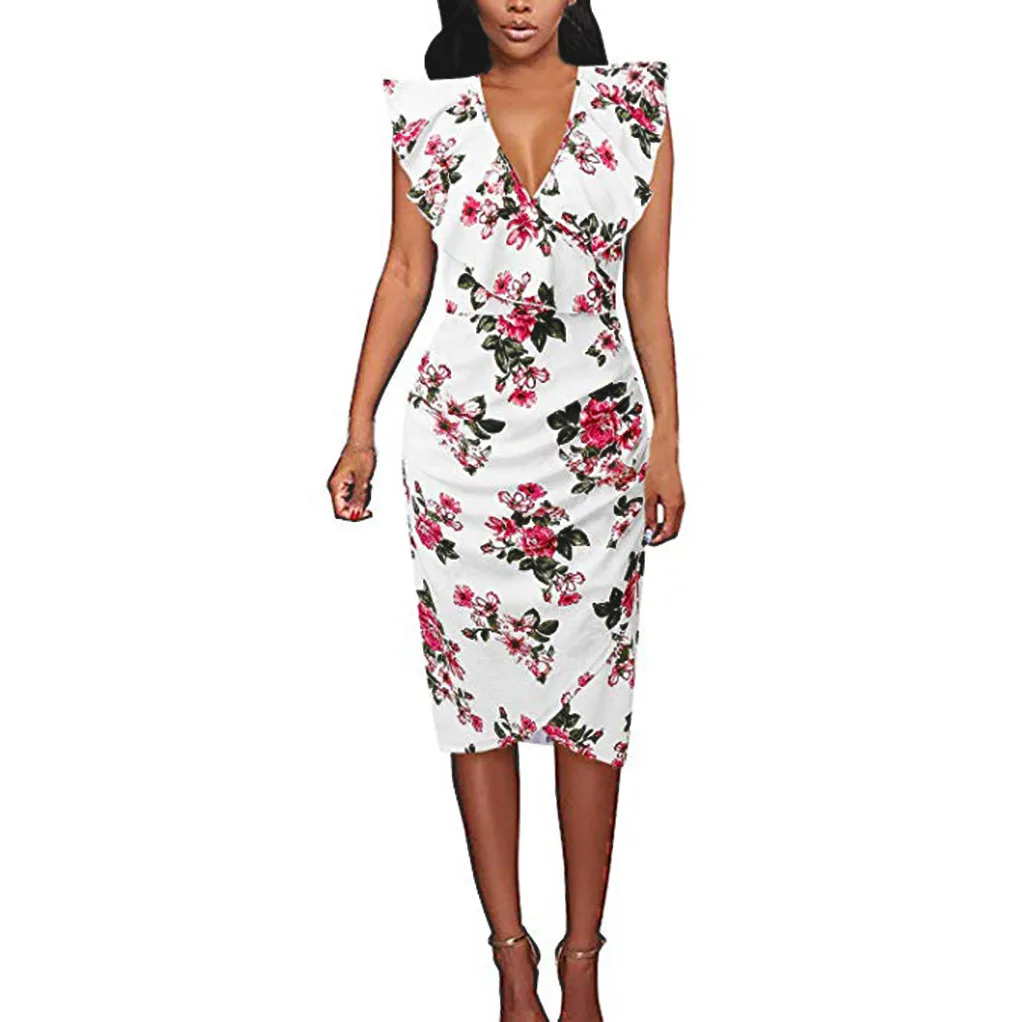 Женское облегающее платье без рукавов сексуальное с v-образным вырезом и