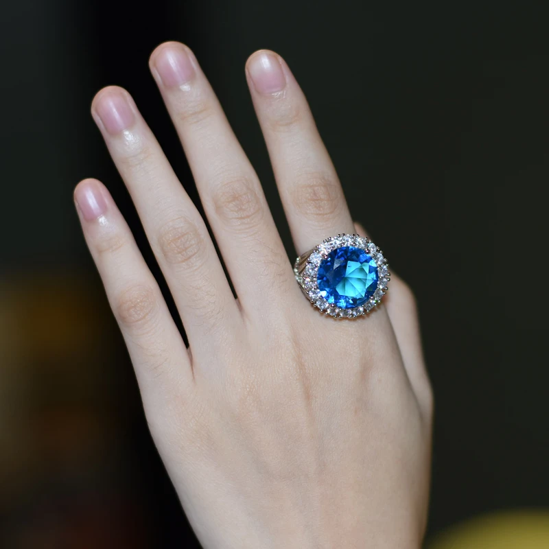 Обручальное кольцо с синим кристаллом циркония для женщин|Кольца| |