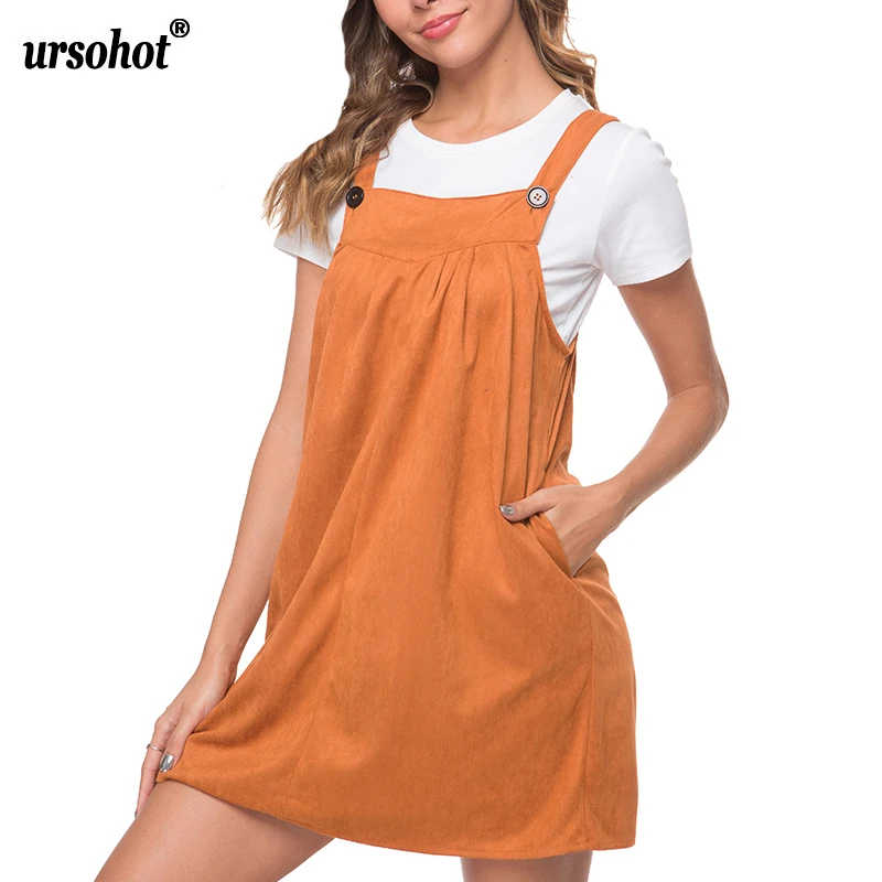 Женское платье на подтяжках Ursohot повседневное короткое большого размера с