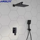 Душевая система из латуни, настенная квадратная душевая кабина 81012 с клапаном и 3-сторонней ручной насадкой для душа, матовый черный, 16-032BS