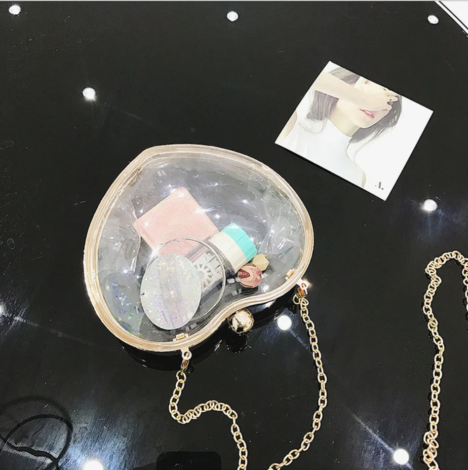 ETAILL 2018 ПВХ прозрачные вечерние сумки для женщин в форме сердца на цепочке через