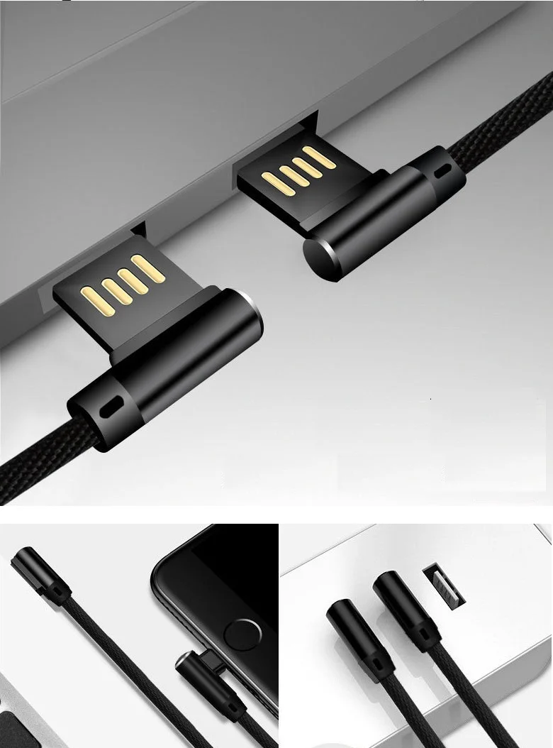 Кабель QUWIND 8Pin Type C Micro для быстрой зарядки и передачи данных 90 градусов