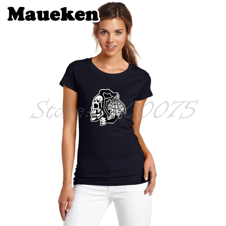 Женская модная футболка с черепом в Chicago Blackhawks женская коротким рукавом для