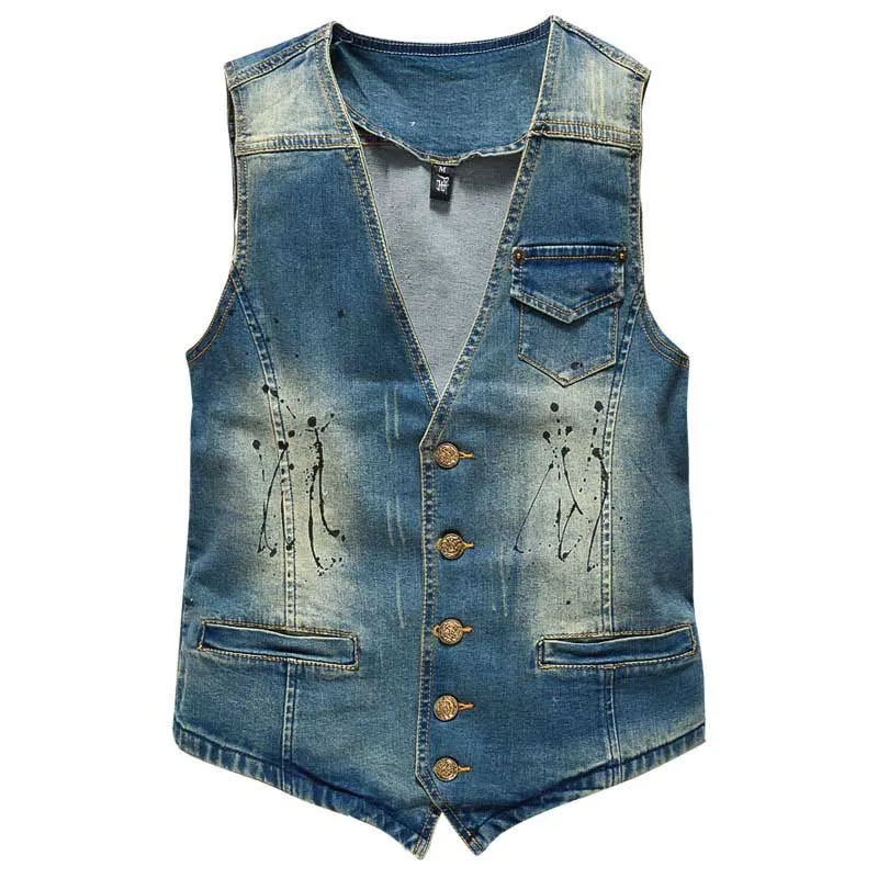 

New Fashion Men Retro Vest Sleeveless Jacket Casual Slimming Denim Jeans Vest Korean Style Cotton Waistcoat Plus Size M-3XL