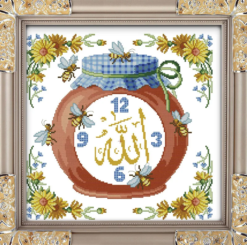 Мёд горшок циферблат Ислам картина с часами Счетный напечатаны на холсте DMC 14CT 11CT