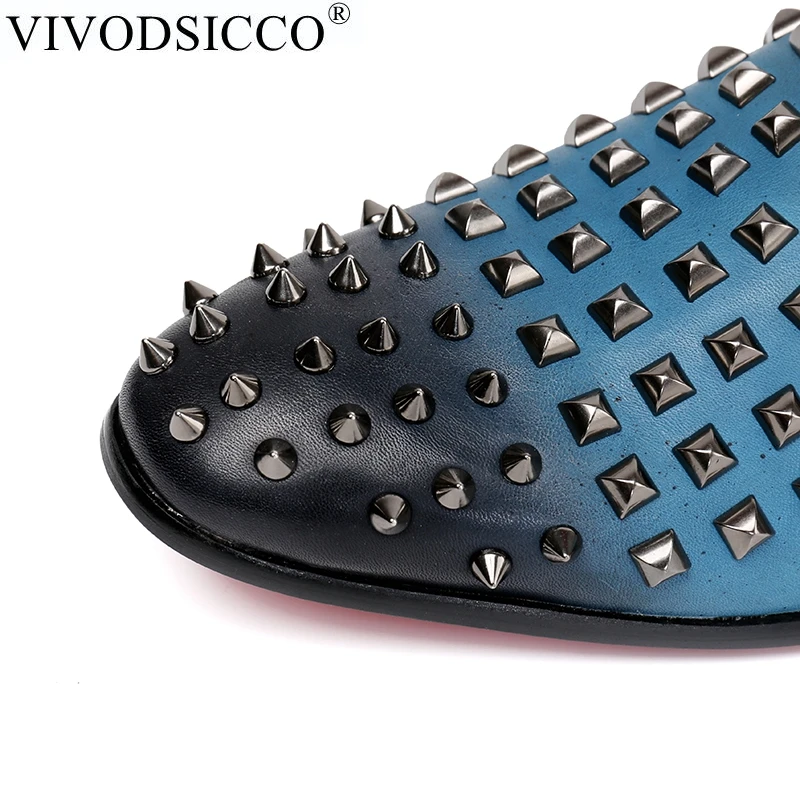 VIVODSICCO/модные мужские туфли из натуральной кожи; Zapatillas Superstar; повседневные мужские лоферы на плоской подошве с заклепками; свадебные туфли