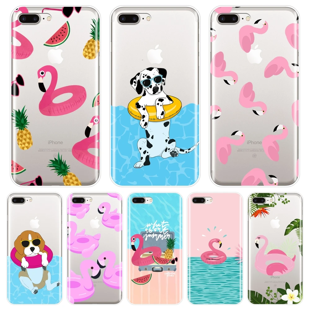 Case For iPhone X XR XS MAX 8 7 6S 6 S Soft Silicone Summer Dog Pink Flamingo Back Cover For iPhone 8 7 6S 6 S Plus Phone Case
