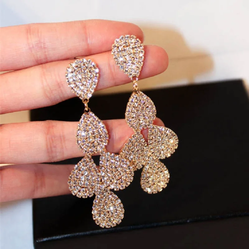 Роскошные Большой полный горный хрусталь Длинные висячие серьги преувеличены