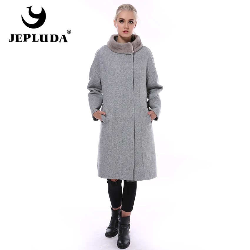 Женская кашемировая шуба JEPLUDA теплая из натурального меха норки со съемной