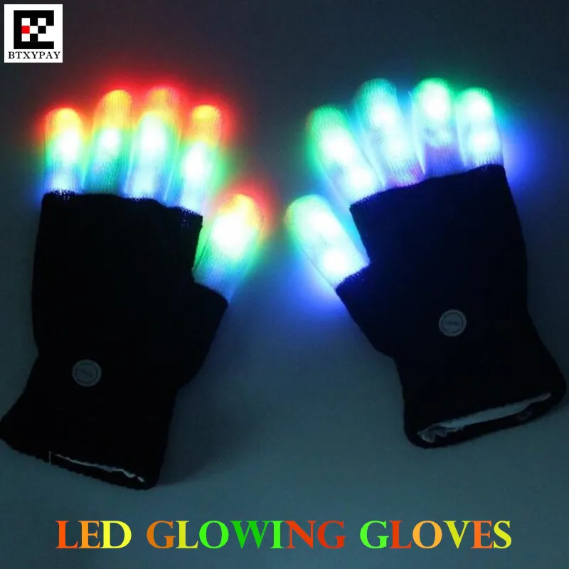 

2pairs Halloween Cosplay Rave LED Luminous Gloves Colorful Light Knitted Gloves Finger Glowing Flashing Unisex Skeleton Gloves