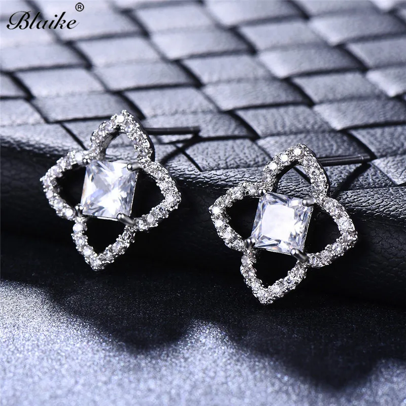 Blaike Boutique квадратные серьги-гвоздики с белым огненным опалом/Цирконом для женщин