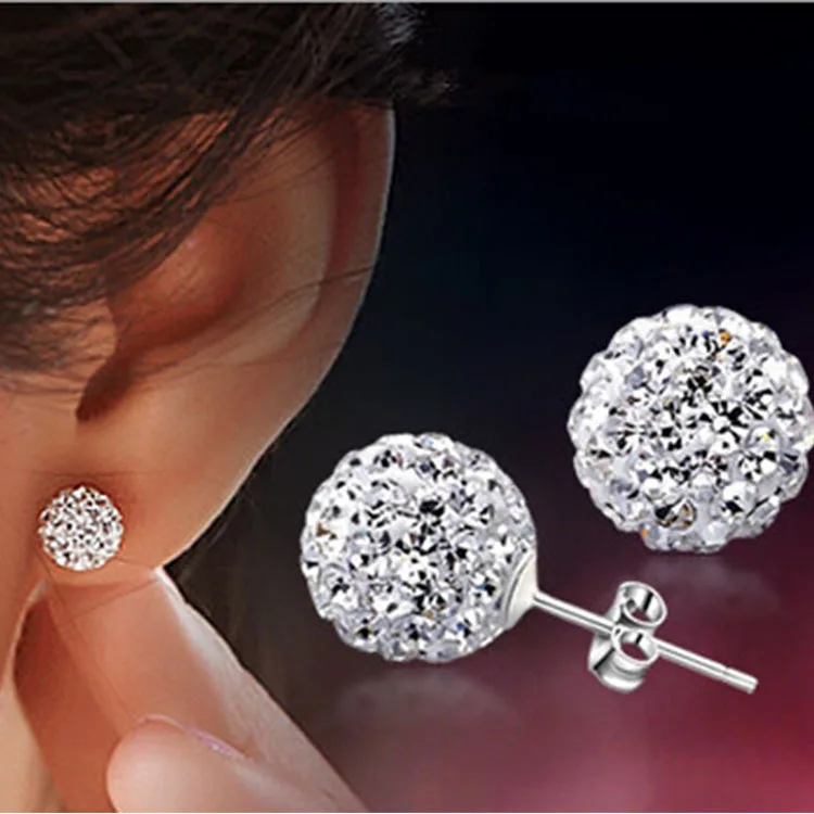 

Brand Fashion Earrings Piercing Bijoux Mix Color Micro Disco Ball Earring Studs Clay CZ Crystal Earrings For Women Brincos