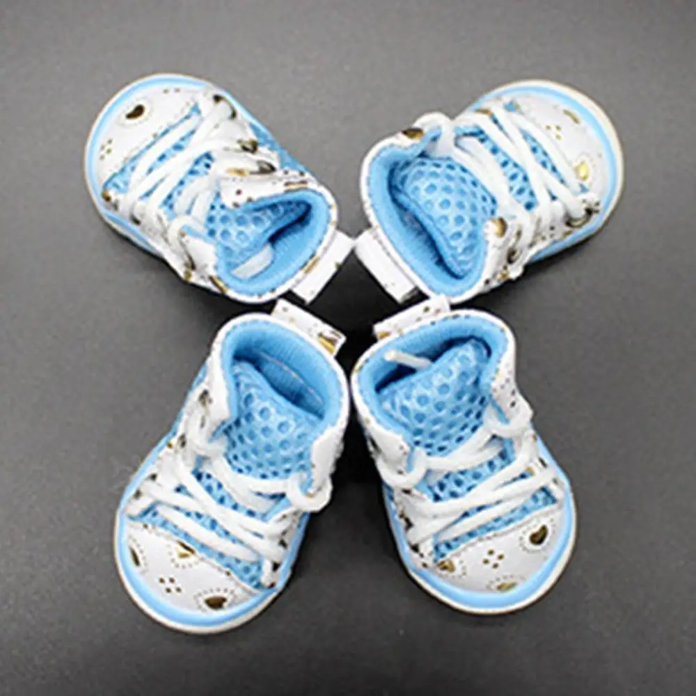 1 Pair Blue 1 пара, Обувь для собак, дышащая сетка+ PU обувь, противоскользящая Уличная обувь, повседневная обувь с кошками для щенков, маленькие товары для животных, собак - Цвет: 1 Pair Blue