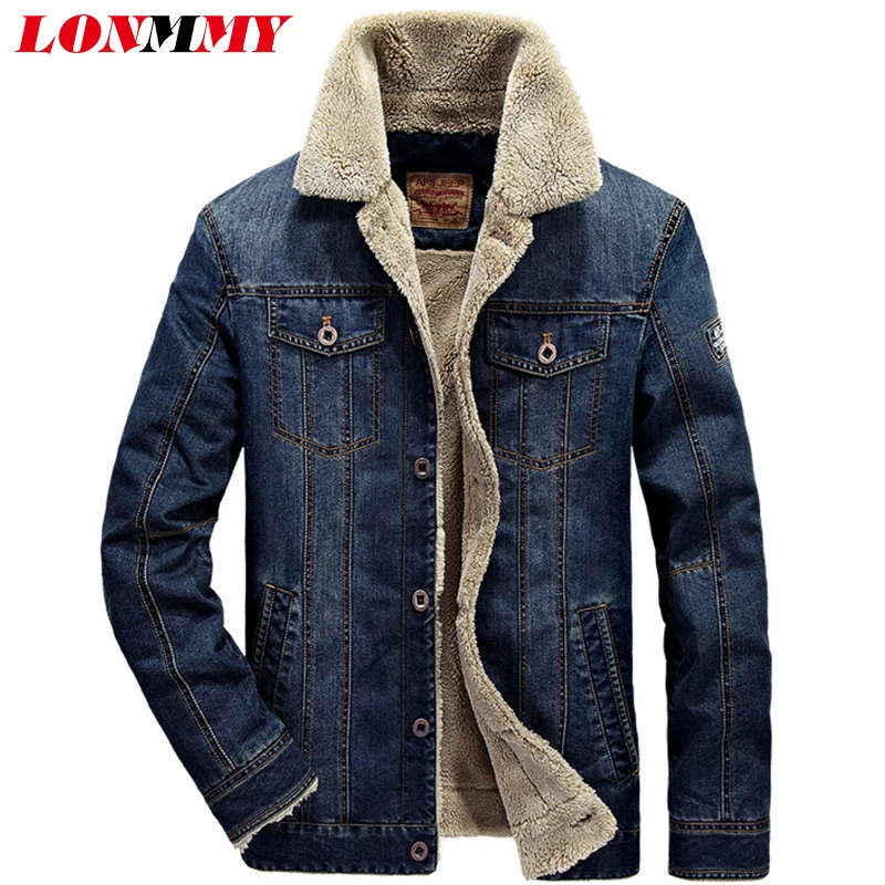 Зимняя джинсовая куртка LONMMY M-4XL 2018 мужское пальто мужская плотная бархатная