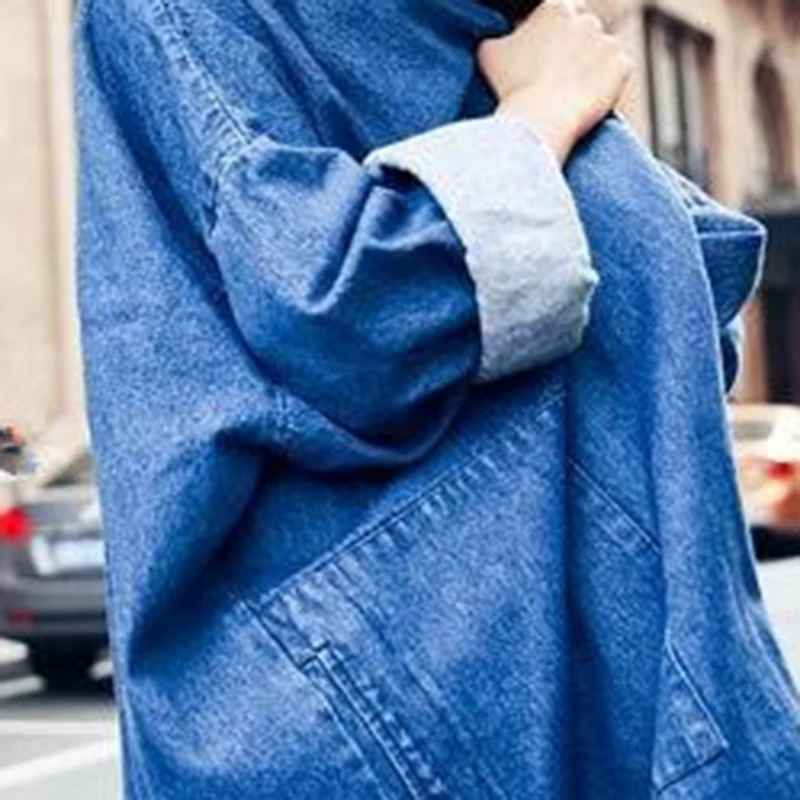 

Spring Autumn New Ladies Windbreaker Harajuku Style Wild Hooded Long Coat Solid Color Loose Large Size Denim Fashion JacketZDJ40