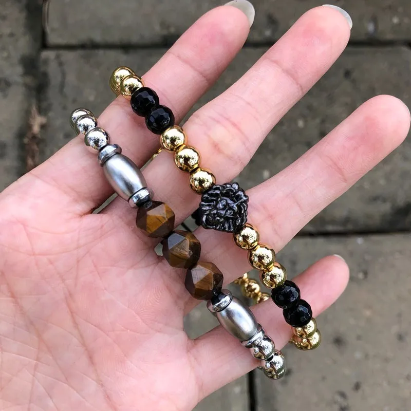 2020 Роскошный Шарм браслет со львом мужские панковские геометрические бусины с