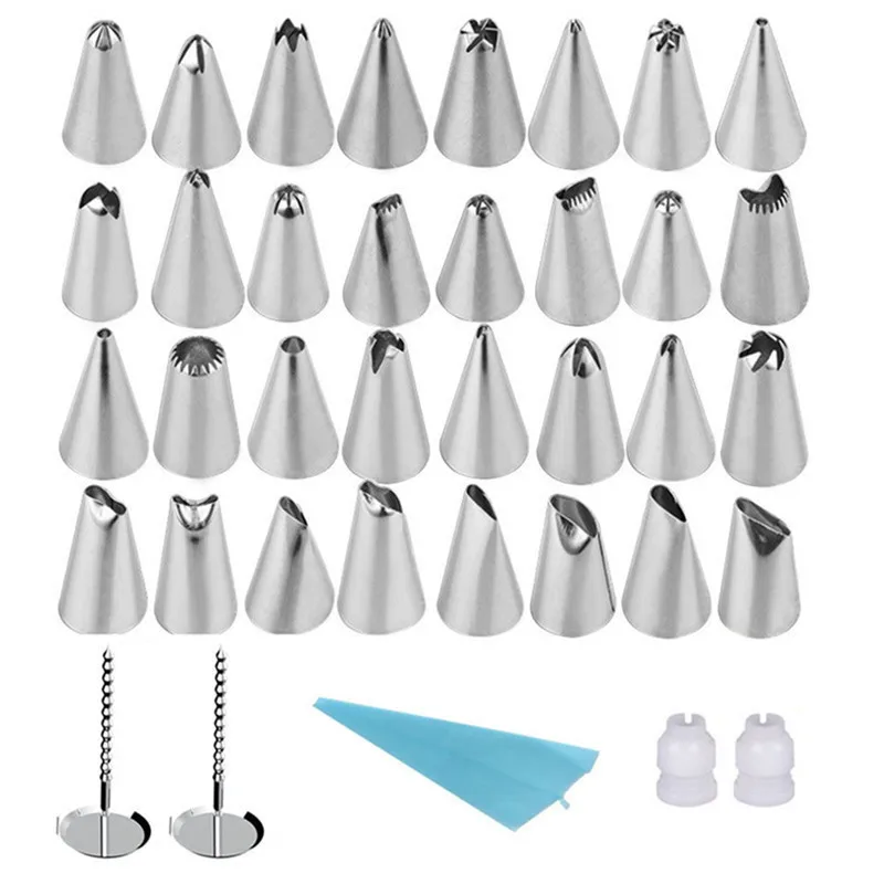 38pcs/Set Cake Decorating Tips Dessert Decorators Silicone Icing Cream Pastry Bag 32 Stainless Steel Piping Nozzle Set | Дом и сад