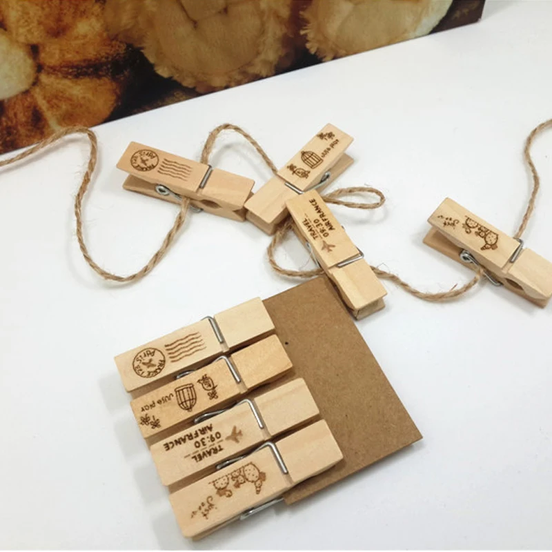 

8pcs/set Photo Clip Lettering Pattern + 1 Rope Creative Vintage House Family DIY Festival Wall Hanging Home Wedding Decoration