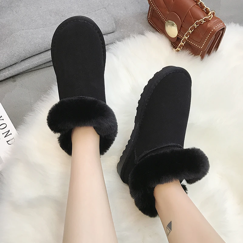 Size35-40/Новинка 2018 года женские зимние ботильоны зимняя обувь из флока с пряжкой и