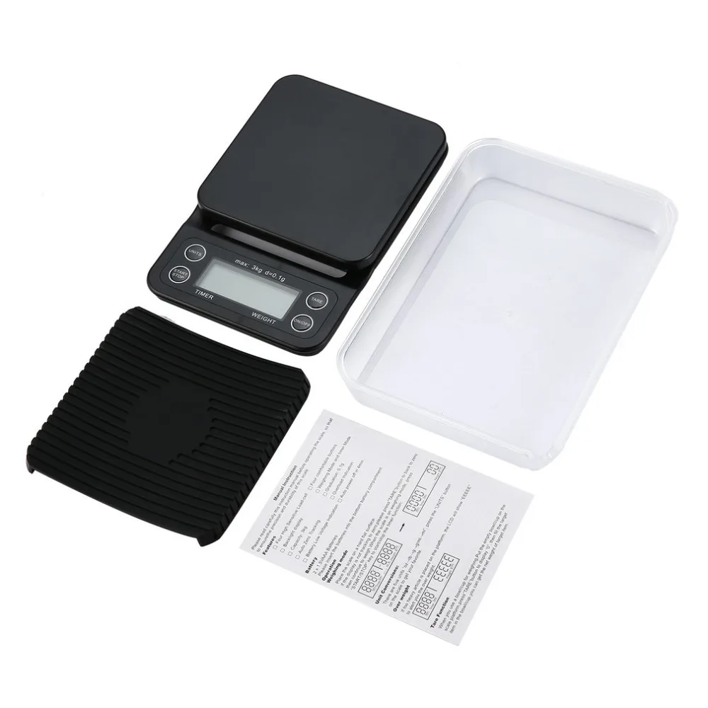 Digital Electronic Coffee Scale 3kg/0.1g Platform with Timer Function Tare for Cooking Making | Инструменты