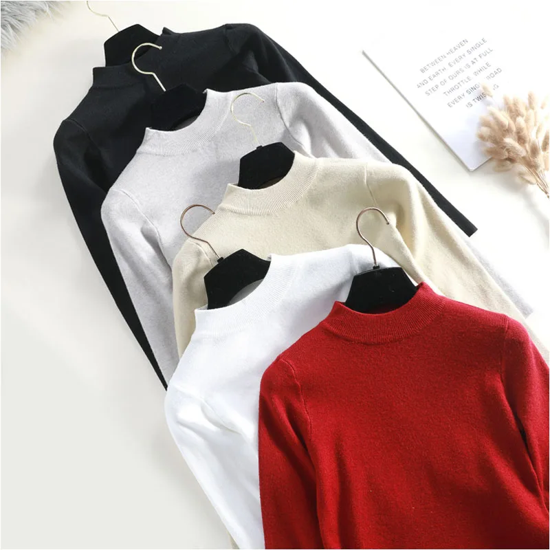 New spring Autumn Turtleneck basic Pullovers Sweaters long sleeve Short Korean Slim tight sweater female slim | Женская одежда