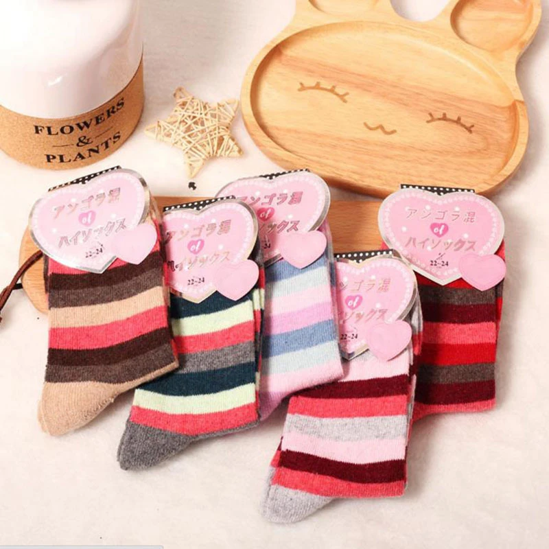 5 пар/упак. зимние шерстяные хлопковые носки толстые теплые женские милые
