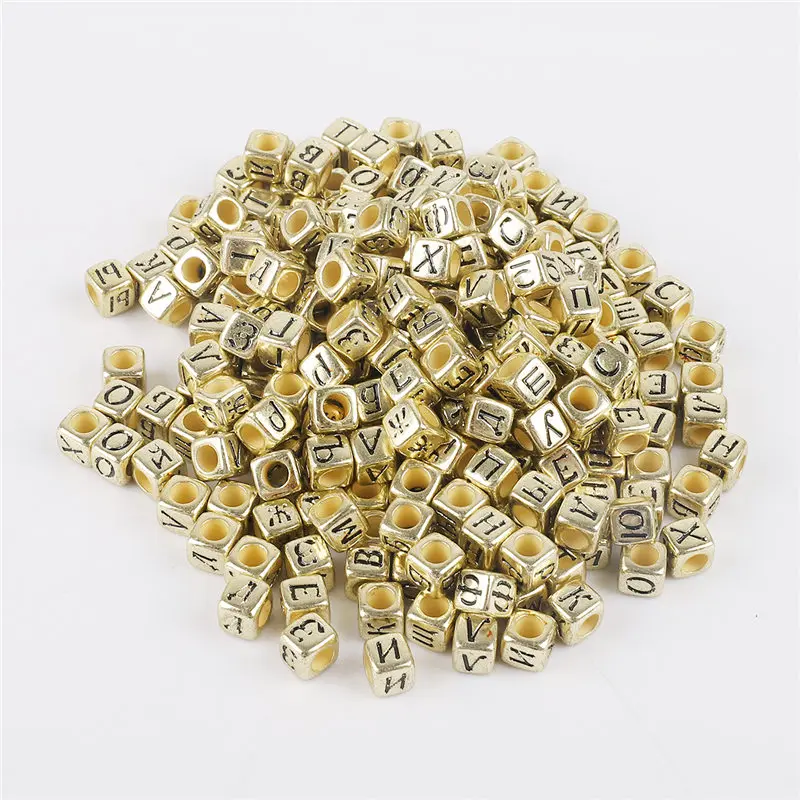 Ancient Golden 100 шт. акриловые бусины на плоской подошве с квадратным каблуком разноцветные Круглые буква русского алфавита бусины для самостоятельного изготовления ювелирных изделий браслет с шармами Цепочки и ожерелья Аксессуары - Цвет: Ancient Golden