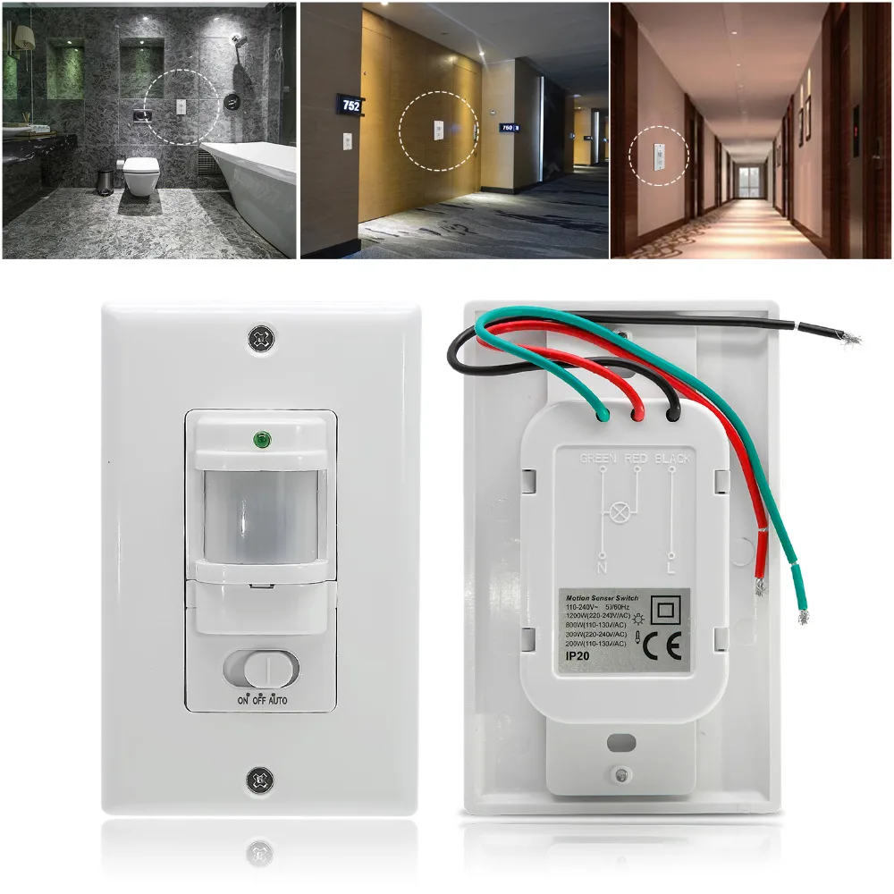 110V~ 220V ВКЛ. Выкл. Автоматическое настенное крепление, датчик движения, переключатель, автоматический PIR инфракрасный датчик, светильник, переключатель с макс. 9m