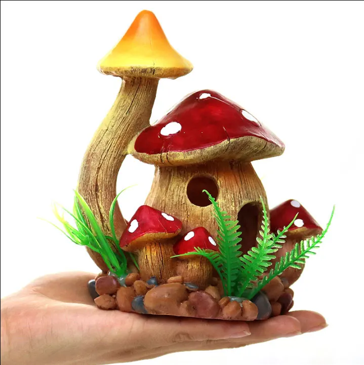 Simulation Mushroom House Cobblestone Fish Tank Decoration Accessories With Caves Can Be Hidden DIY Resin Aquarium Background | Дом и сад