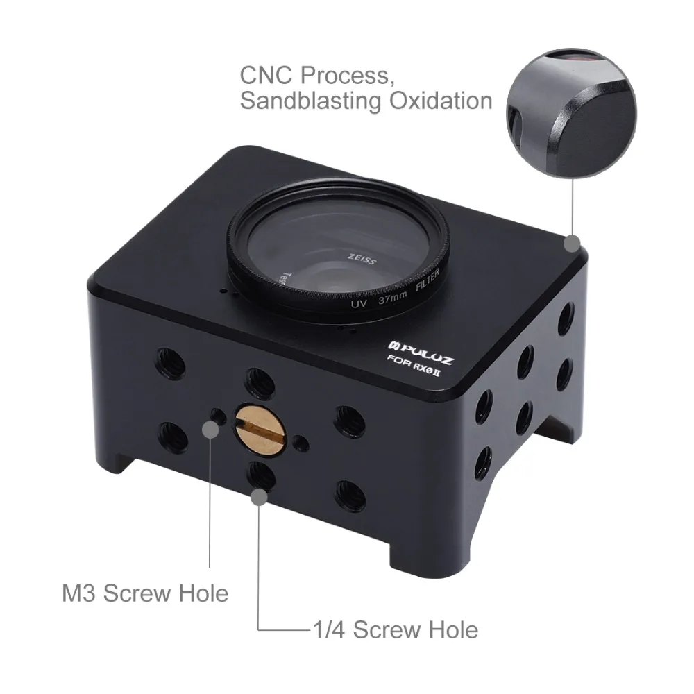 PULUZ Housing Shell CNC Aluminum Alloy Protective Cage &37mm UV Lens&Cold-shoe Base Mount&Screw &Tripod Adapter for Sony RX0 II |