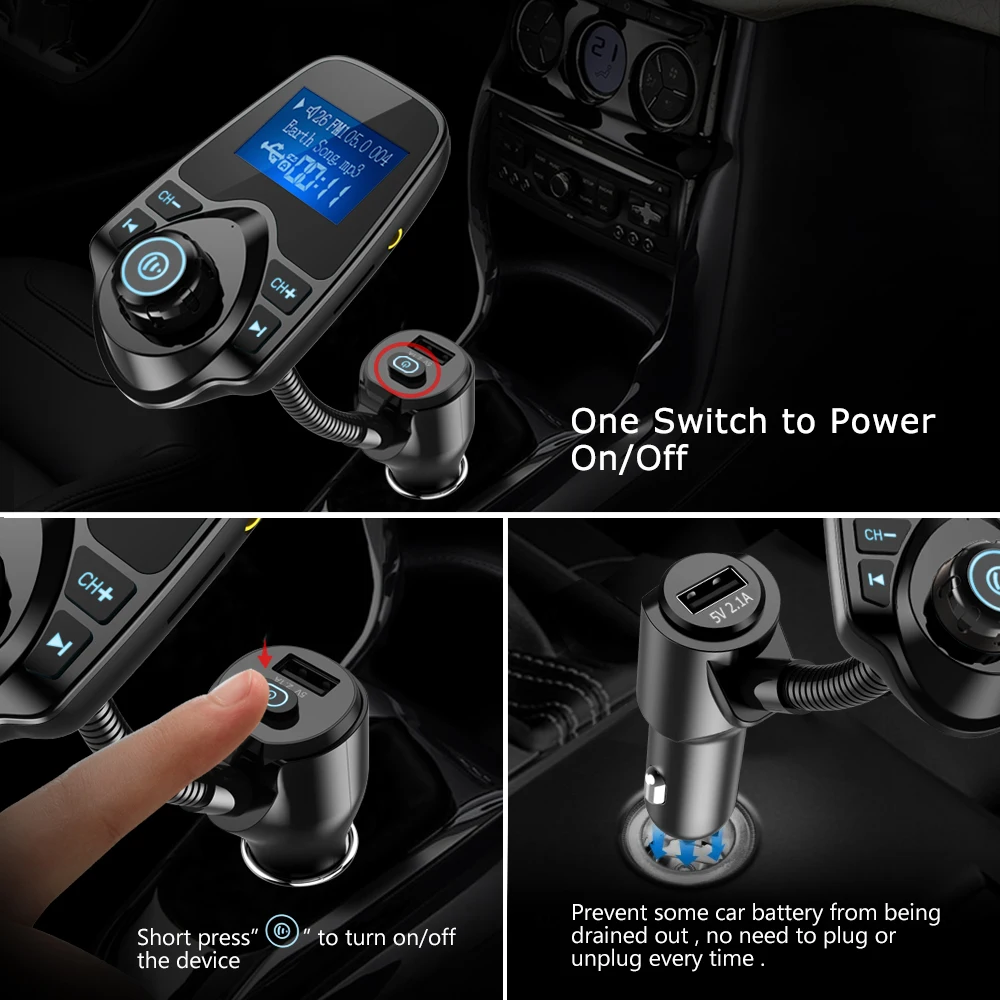 Nulaxy Автомобильный MP3 плеер Беспроводной FM передатчик со системой Хендс фри и