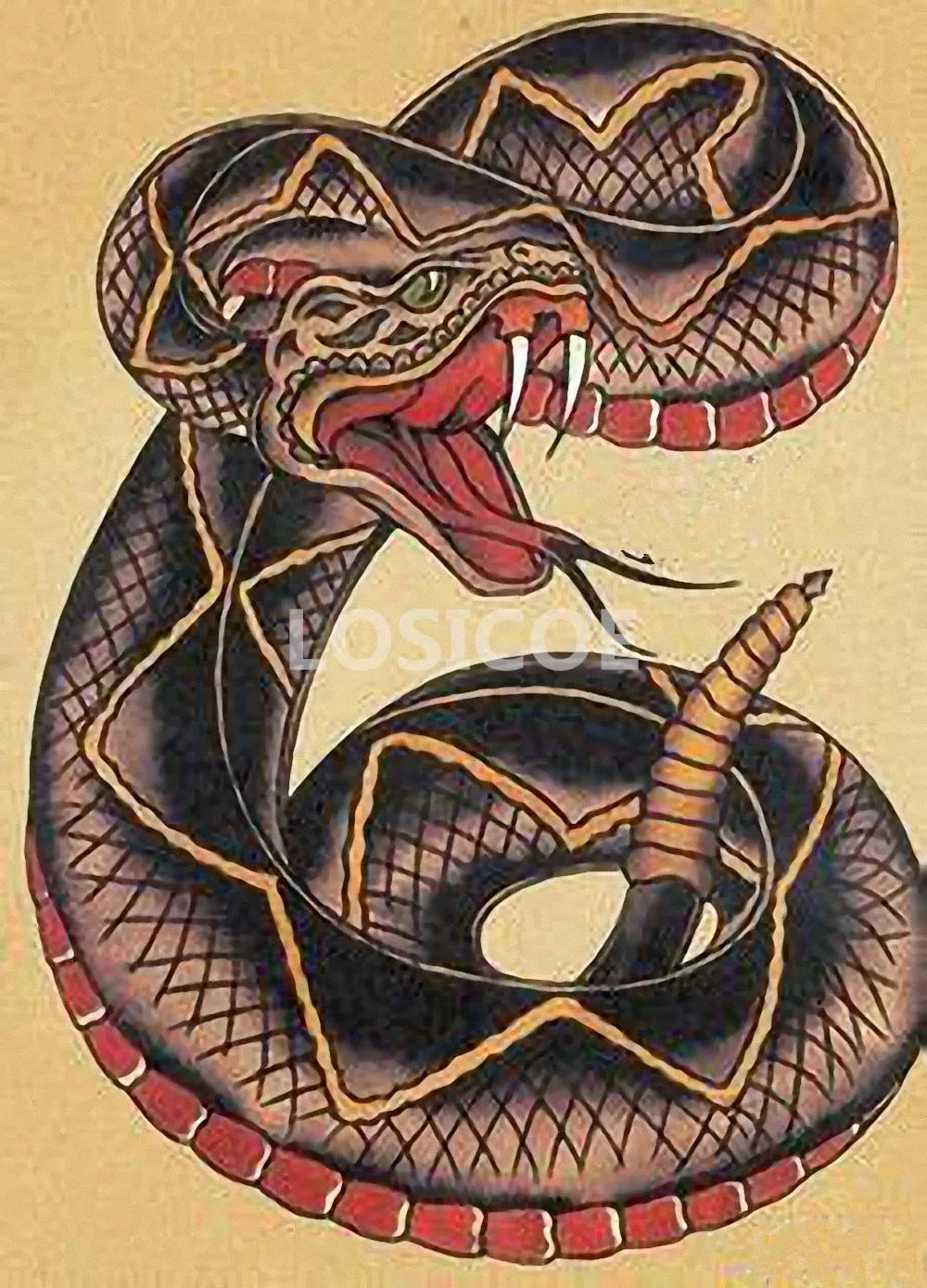Snake Japan Ukiyo-e Exaggerated Personality Tattoo Retro Kraft Paper Posters Wall Sticker Print Art Bar Cafe Gallery Decoration | Дом и сад
