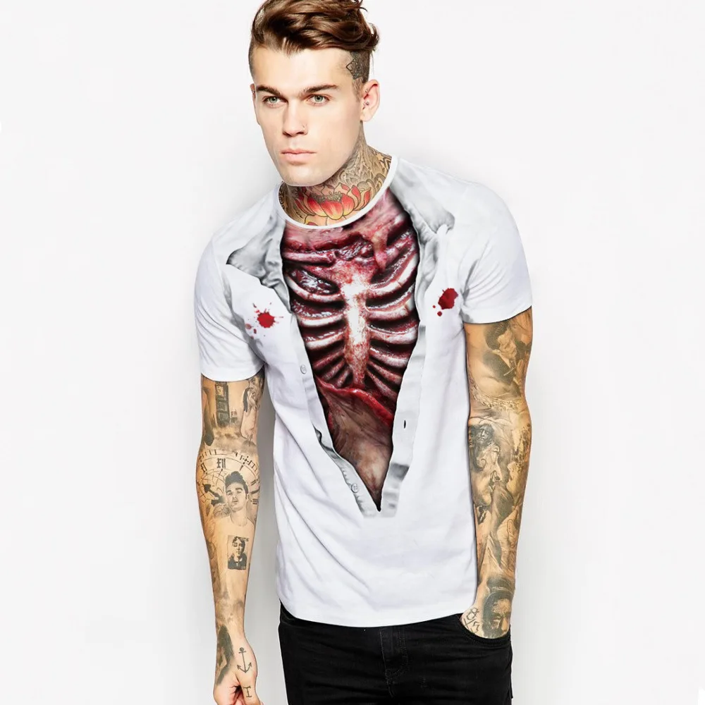 New Style Men/boy 3d t-shirt funny print Bloody ribs muscle summer cartoon t shirt tops tees Couples set | Мужская одежда