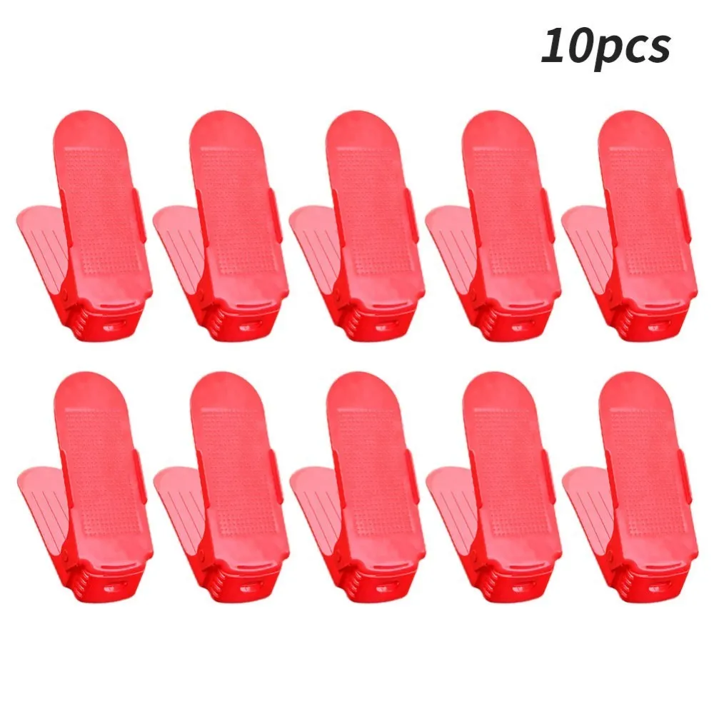 10pcs - red 10 шт., многофункциональные пластиковые стеллажи для обуви, органайзер для хранения, домашний двухслойный стеллаж, держатель для мужчин или женщин, органайзер для обуви, регулируемый - Цвет: 10pcs - red